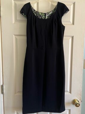 Classic Black Midi Dress with Patterned Trim